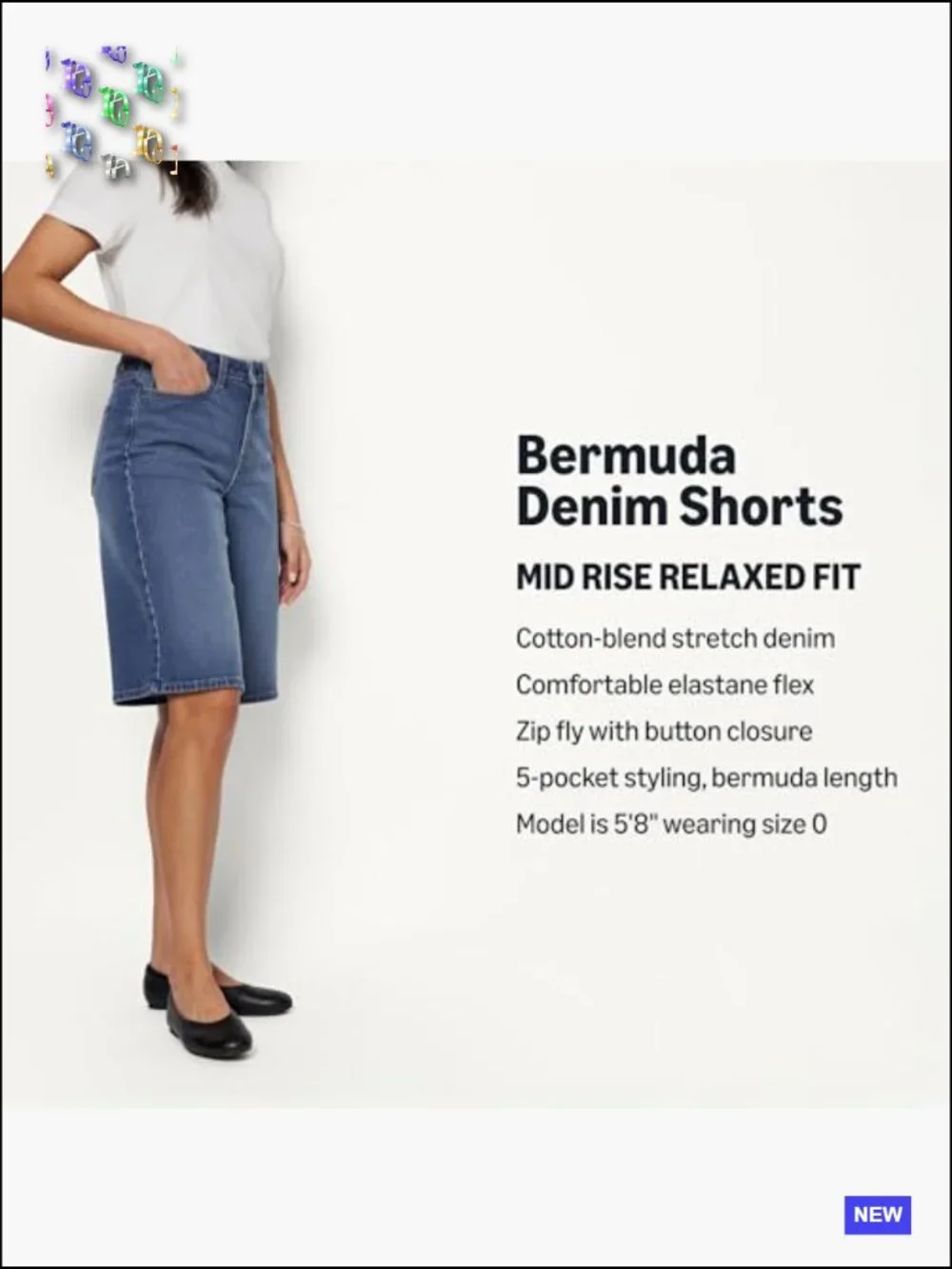 Relaxed-Fit Mid-Rise Long Jean Shorts Bermuda Denim 5-Pocket Stretch Casual